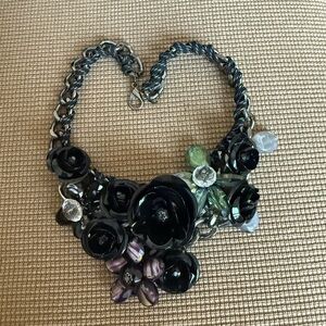 Floral Statement Necklace in Black and Green